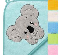 Morgenstern Serviette de Bain avec Capuche pour Enfants et Bébé 100 x 100 cm Fille et Garçon 100% Coton Éponge Oeko-TEX® Peignoir Cape de Bain Sortie de Bain Koala Turquoise