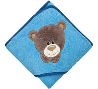 Morgenstern Serviette de Bain avec Capuche pour Enfants et Bébé 100 x 100 cm Fille et Garçon 100% Coton Éponge Oeko-TEX® Peignoir Cape de Bain Sortie de Bain Ours Bleu