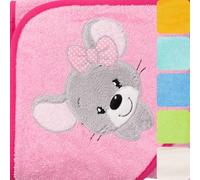 Morgenstern Serviette de Bain avec Capuche pour Enfants et Bébé 100 x 100 cm Fille et Garçon 100% Coton Éponge Oeko-TEX® Peignoir Cape de Bain Sortie de Bain Souris Rose