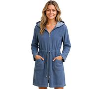 Morgenstern Sortie de Bain Femme avec Fermeture éclair, Ceinture et Capuche, Taille Large, de Couleur Bleu Jeans Emily