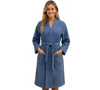 Morgenstern Sortie de Bain Femme Kimono Coton Gaufre - Taille XL - Bleu