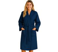 Morgenstern Sortie de Bain Femme Kimono Coton Gaufre - Taille XL - Bleu Foncé