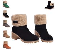 MoriAction Dotmalls Bottes d'hiver à talons épais pour femme, bottes de neige à enfiler en daim à talon épais, bout rond, confortables à enfiler, talon mi-épais (Noir,34)