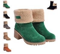 MoriAction Dotmalls Bottes d'hiver à talons épais pour femme, bottes de neige à enfiler en daim à talon épais, bout rond, confortables à enfiler, talon mi-épais (Vert,39)