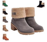 MoriAction Dotmalls Bottes d'Hiver Pour Femme, Bottes de Neige en Daim à Talon Épais, Bout Rond, Confortables à Enfiler (Gris, 38)
