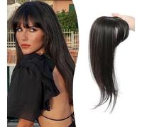 MORICHY Extensions de cheveux à clipser à 360° avec longues pinces pour femme - Frange marron noir - Frange incurvée pour un usage quotidien (marron noir)