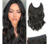 Morichy Extensions de cheveux synthétiques courts ondulés invisibles de 35,6 cm avec fil transparent - Taille réglable - 4 clips sécurisés - Postiche marron naturel pour femme (marron foncé)