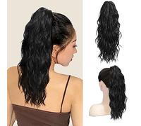 MORICHY Extensions de cheveux synthétiques multi-couches avec pinces à queue de cheval - 45,7 cm de long et bouclés - Pour femme - Usage quotidien (noir naturel)