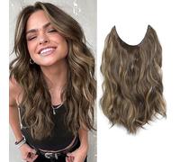 Morichy Halos Extensions de cheveux synthétiques à clipser, 35,6 cm, invisibles, réglables, courtes, ondulées, synthétiques, mise à niveau, 4 clips sécurisés, marron clair et blond miel mélangé