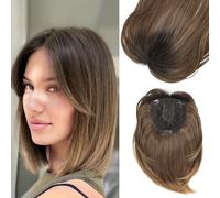 MORICHY Postiche en cheveux synthétiques pour cheveux clairsemés, 30,5 cm avec grande couverture de base de 16,5 x 16,1 cm pour ajouter plus de volume aux cheveux, brun ombré avec frange (marron ombré