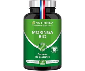 MORINGA - 1240 mg - Extrait de Moringa BIO Titré 4:1 - Super Aliment Concentré en Vitamines, Minéraux & Protéines - Tonus, Antioxydant, Immunité - 120 Gélules Vegan - Nutrimea - Fabriqué en France
