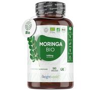 Moringa Bio Gélules 1650mg - 180 Gélules Vegan - Moringa Poudre Bio Certifié AB, Source de Protéines, Acides Aminés, Multivitamines et Minéraux, Pur & Fort - Moringa Oleifera Superfood