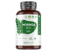 Moringa Bio Gélules 1650mg, 180 Gélules Vegan pour 2 Mois, Moringa Poudre Bio Certifié AB Source de Protéines, Acides Aminés, Multivitamines et Minéraux, Oleifera Superfood Ayurvédique