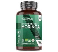 Moringa Bio Gélules, Bio Moringa Oleifera 180 Gélules Vegan Multi-Usages, Certifié AB Source de Protéines, Acides Aminés, Multivitamines et Minéraux, Superfood Ayurvédique pour 2 Mois