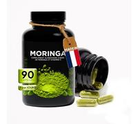 MORINGA + VITAMINE C - Complément Alimentaire 90 Gélules Végétales | Vegan | Fabriqué en France | Énergie, Immunité, Antioxydant | Formule Naturelle Sans Additifs | Cure 30 Jours | Haute Qualité