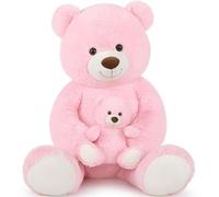 MorisMos 100cm Ours en Peluche Saint Valentin Geant,XXL Rose Nounours Géante avec Petit Bébé, Mignonne Douce Grosse Peluche, Grand Teddy Bear Cadeau pour Enfants Femme Anniversaire St Valentin Deco