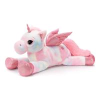 MorisMos 110cm Licorne Peluche Géante, XXL Arc-en-Ciel Rose Peluche Licorne Grande, Doux Peluche Licorne avec des Ailes Cadeau pour Enfant Petites Amies Anniversaire Noël