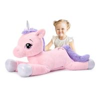 MorisMos 110cm Licorne Peluche Géante, XXL Rose Peluche Licorne pour Fille, Doux Grande Cadeau pour Enfant Petites Amies Anniversaire Noël