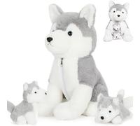 MorisMos 40cm Peluche Chien Husky avec Bebe Doux, Kawaii Animaux en Peluche Chiot Câlin pour Enfants, Jouet en Peluches Chiens Mignon pour Garçon Fille Anniversaire Cadeau de Noël