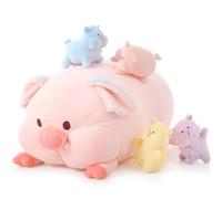 MorisMos 50cm Peluche Cochon Géant, Mom Doux avec 4 Kawaii Bébé, Rose Animaux en Peluche Oreiller Grande Cadeau pour Enfants Petite Amie NoëL Anniversaire