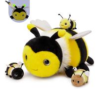 MorisMos Abeille Peluche Géante XXL 45cm avec 3 Bébés dans Le Ventre,Grande Abeille en Peluche Réaliste Douce Mignon, Idée Cadeau Noel pour Enfant Filles Garçons Anniversaire Décorations
