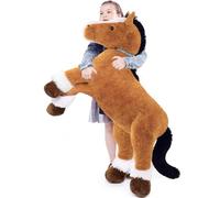 MorisMos Cheval géant en peluche XXL de 120 cm de long, marron foncé, grand poney, cadeau d'anniversaire, de Noël, pour enfant et bébé