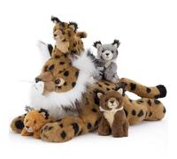 MorisMos de 5 en 1 Le Lynx en Peluche avec bébés à l'intérieur du Ventre, 1 Lynx Enceinte avec 4 adorables bébés en Peluche Moelleux, Cadeaux Surprise de Pâques ou d'anniversaire.