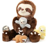MorisMos Doudou géant - Paresseux assis - Taille XXL - 60 cm - Avec 4 bébés dans le ventre - Cadeau d'anniversaire pour enfants garçons