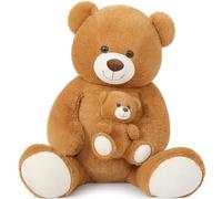 MorisMos Doudou géant XXL de 130 cm avec petit ourson, grand ours en peluche, cadeau d'anniversaire, de Noël, pour enfants, bébé marron