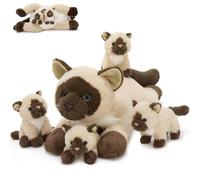 MorisMos Grand SiaméEn Chat Teddy Jouet Doux, 48cm Maman Chat avec 4 BéBé CâLin à L'IntéRieur, Vivant Animal en Peluche en Peluche, Kawaii Cadeaux pour Enfants DéCo FêTe d'anniversaire