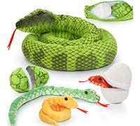 MorisMos Halloween Peluche Serpent Géant, 200cm Mom Serpent Doux avec 3 Kawaii Bébé, Vert Serpent Animaux en Peluche Jouet Grande Cadeau pour Enfants Petite Amie NoëL Anniversaire