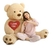 MorisMos I Love You Ours Peluche Geante avec Cœur Rouge, 183cm Nounours Geant XXXL, Cadeaux de Noël, Cadeau Saint Valentin pour Femme Filles Petite Amie Anniversaire (Marron Clair)