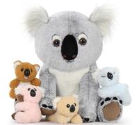 MorisMos Koala couché - Doudou géant - Taille XXL - 45 cm - Peluche koala avec 3 bébés - Jouet doux - Jouet d'anniversaire pour enfants