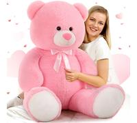 MorisMos Ours en Peluche Géant 120cm - Nounours Saint Valentin XXL, Peluche Ours Rose Blanc Douce et Câline, Cadeau d'amour pour Petite Amie, Femme, Enfant, Filles, Amoureux, Noël & Anniversaire
