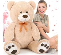 MorisMos Ours en Peluche Géant 130cm - Nounours Saint Valentin XXL, Peluche Ours Brun Clair-Noir Douce et Câline, Cadeau d'amour pour Petite Amie, Femme, Enfant, Filles, Amoureux, Noël & Anniversaire
