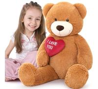 MorisMos Ours en Peluche Geant 90cm avec Cœur, I Love You Nounours Beige Geante XL Kawaii Douce Câlin, Mignonne Cadeau Saint Valentin pour Femme Filles Petite Amie Anniversaire Decoration