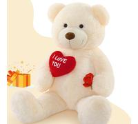 MorisMos Ours en Peluche Geant avec Cœur, I Love You Nounours Geante XL, Cadeaux de Noël,Mignonne pour Enfants Filles Femme Petite Amie Anniversaire (Beige 90cm)