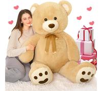 MorisMos Ours en Peluche Geant Brun Clair, 120cm Gros Kawaii Nounours Geant XXL Mignonne Douce, Idée Cadeau Saint Valentin pour Femme Enfant Filles Garçon Amies Femme Anniversaire Décorations