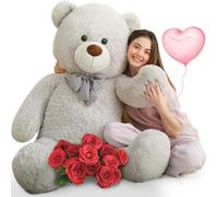 MorisMos Ours en Peluche Nounours Geant 150cm XXL Gris Grand Doudou Teddy Bear Mignonne Cadeau Saint Valentin pour Femme Homme Enfants Filles Garçon Amies Anniversaire Décorations Cadeaux de Noël