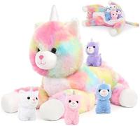 MorisMos Peluche Chat pour Les Enfants, Animaux en Peluche Géants Licorne Maman et Son Bébé, Kawaii Cuddly Licorne Chat pour Anniversaire Noël