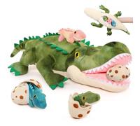 MorisMos Peluche Crocodile Géant, 60cm XXL Maman Alligator avec Bébé, Kawaii Crocodile en Peluche Réaliste Jouet Cadeau pour Filles et Garçons