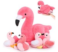 MorisMos Peluche Flamant, 45cm Mom Flamant avec 4 Kawaii Bébé Flamants Rose Animaux en Peluche Jouets Cadeau pour Enfant Petite Amie Saint-Valentin Anniversaire Noël Mariage Déco