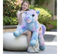 MorisMos Peluche Licorne Geante, 110cm XXL Unicorn Peluche pour Fille, Arc-en-Ciel Bleu Licorne Jouet, Kawaii Grande Cadeau pour Enfant Anniversaire Noël