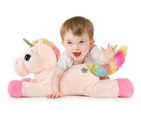MorisMos Peluche Licorne Geante Beige 110cm, XXL Grande Licorne Jouet en Peluche Grosse Douce Kawaii, Mignonne Cadeau pour Filles Enfant Saint Valentin Anniversaire Décoration