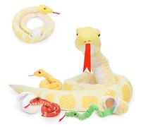 MorisMos Peluche Serpent Géant, 200cm Mom Serpent Doux avec 3 Kawaii Bébé, Jaune Serpent Animaux en Peluche Jouet Grande Cadeau pour Enfants Petite Amie NoëL Anniversaire