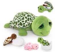 MorisMos Tortue Verte Peluche Géante XXL 55 cm avec Bébés dans Le Ventre, Réaliste Tortues en Peluche Grande Douce Mignon, Idée Cadeau Noel pour Enfant Filles Garçons Anniversaire Décorations