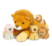 MorisMos XXL Grand Lion en Peluche, 60cm Maman Lion avec 4 Kawaii Bébés, Réalistes Jouet en Peluche Géants Douce Cadeau pour Enfants Noël Anniversaire Deco