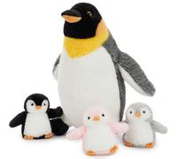 MorisMos XXL Grand Pingouin en Peluche, 35cm Maman avec 3 Kawaii Bébés, Réalistes Animaux en Peluche Géants Douce Pingouin Cadeau pour Enfants Anniversaire Noël