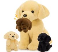 MorisMos XXL Labrador Peluche Géant, 30cm Mom Chien avec 3 Kawaii Chiot Bébé, Réaliste Douce Chien en Peluche Grande Teddy Cadeau pour Enfants Anniversaire NoëL Deco