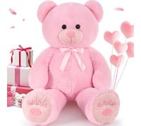 MorisMos XXL Ours en Peluche Geant 124cm, Rose Nounours Géant, Kawaii Peluche Grand Animaux en Peluche Grosse Jouet Teddy Bear Cadeau pour Enfant Anniversaire Saint Valentin Decoration